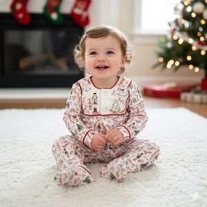DONDOLO Nutcracker Christmas Print Embroidered
Pima Cotton Footie Pajama 24 mos